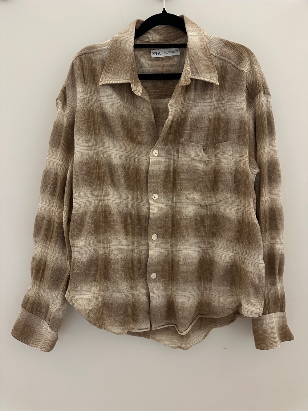 Zara Beige Plaid Casual Button-Down Shirt